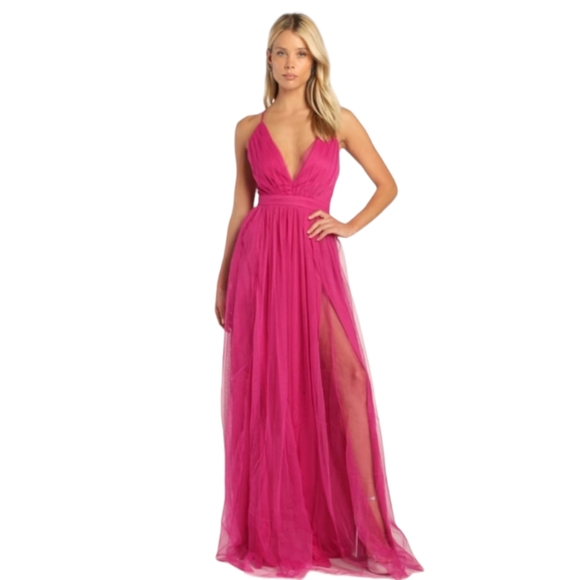 Lulus Dresses & Skirts - Lulu's Rare Beauty Magenta Tulle Maxi Dress Size Small